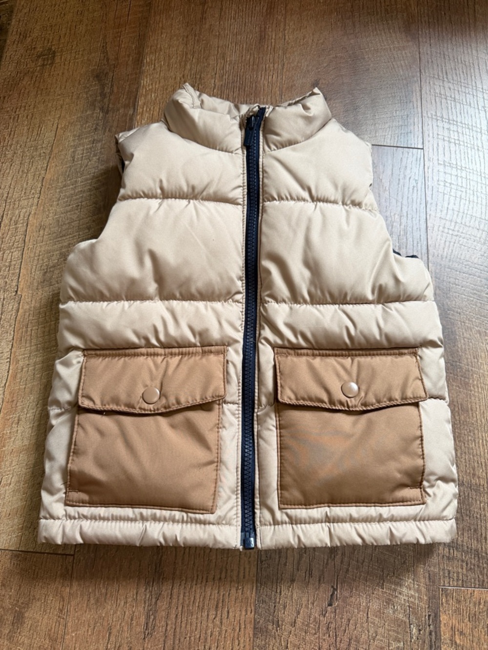 Old Navy Beige Puffer Vest with Brown Pockets